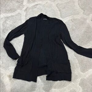 Elegant Black Knit Cardigan with Draped Neckline